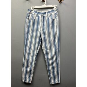 American Eagle Jeans Womens 2 Blue White Mom Striped High Rise Tapered Cotton